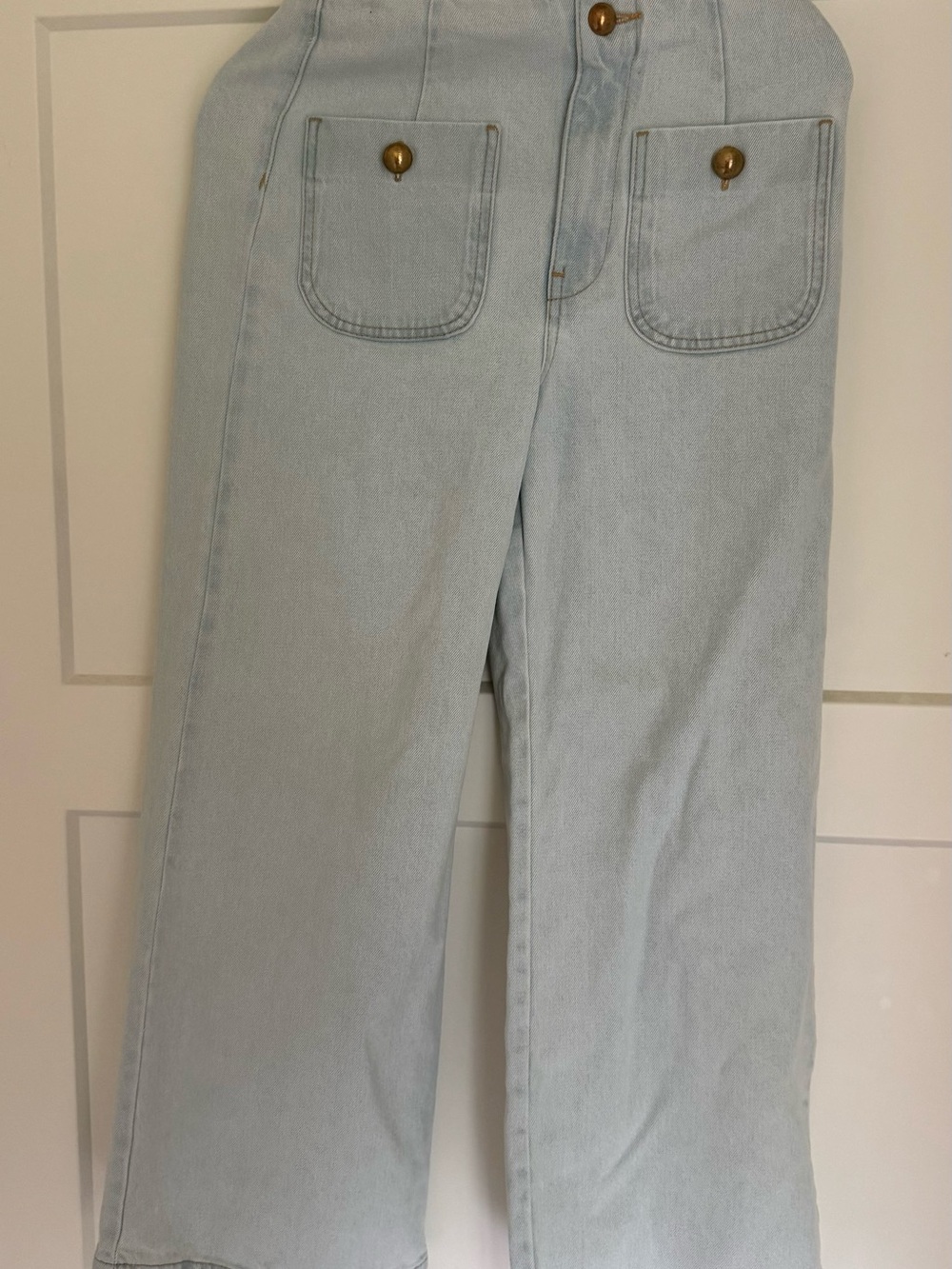 Zara Light Blue Wide-Leg Jeans cropped with Front Patch Pockets